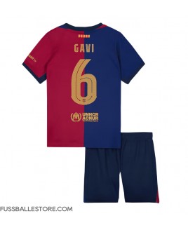 Günstige Barcelona Paez Gavi #6 Heimtrikotsatz Kinder 2024-25 Kurzarm (+ Kurze Hosen)